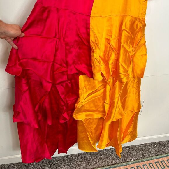 Anthropologie Pinnacle X Shruti Orange Pink Colorblock Ruffle Maxi Dress Medium - Picture 13 of 15